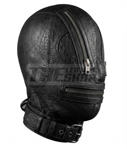 Leather bondage hood - leather,
