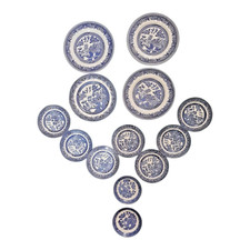 Churchill England Blue Willow Plates • Set of 13 • Mixed Sizes • Vintage Collect