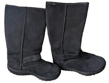 Skechers Shape ups Boots, Black Suede, Faux Fur lined Warm, Winter, Pull on, 6.5