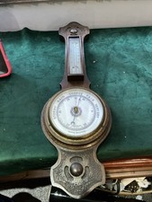 Vintage Barometer Thermometer Oak Cracked Bevel edged Glass