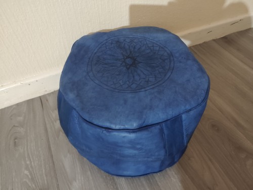 Handmade moroccan blue pouffe - blue,