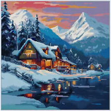 Counted Cross Stitch Kit 14 ct Winter Home Snow Mountains 43x43cm Joy Sunday UK