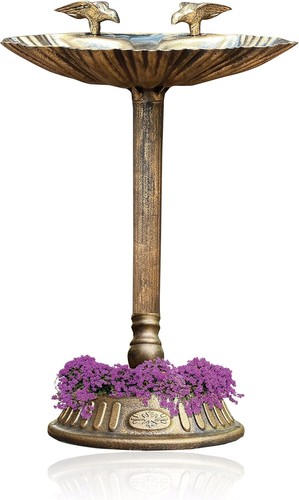 Vintage bronze bird bath with - vintage,