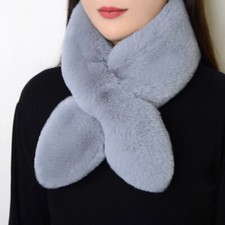 Women Warm Fluffy Faux Fur Collar Cross Scarf Scarves Winter Shawl Neck Wrap