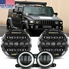 7" INCH For Hummer H2 H3T 06-10 Halo LED Headlight DRL & 4" Fog Lights Combo Kit
