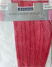 Aristoc Waves and Dots Small/Medium Vintage Supersheer Stockings in New Ruby