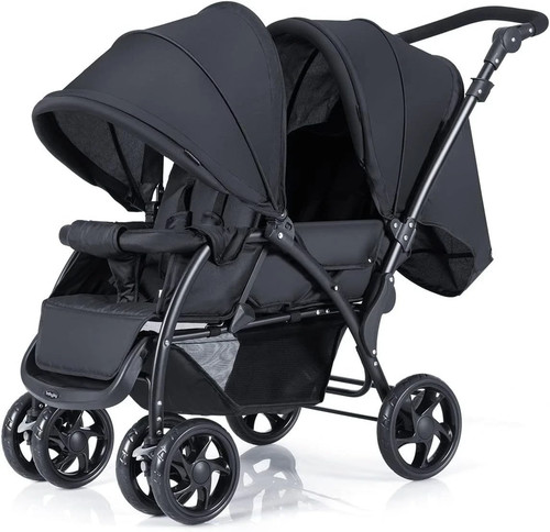 Black double baby stroller - black,