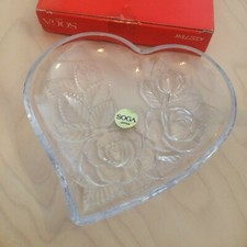 NEW Soga Japan Vintage Heart Shaped Rose Glassware Tray Dish 80's Boxed Gift 