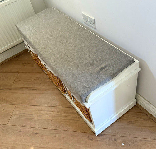 White storage bench with grey - bench,