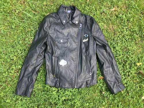 Girls black leather jacket - leather,