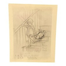 Winnie the Pooh First Sketch Illustration Front Piece Print Rare