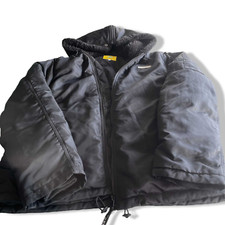 Vintage men black Unif puffer padded nylon polyester full zip hoodie in L|L28W26