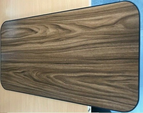 Walnut table black trim - table,