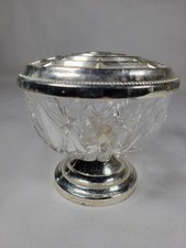 Crystal Rose Bowl Cut Glass Vintage EP On Zinc Pedestal 11.5cm Diameter Rare 
