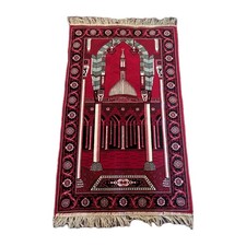 Vintage Muslim Prayer Rug Fringed Mat Islamic Blue 120x67cm Arabian Turkish CB27
