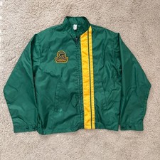 vintage 70s WINDBREAKER NYLON RACING JACKET MEDIUM GREEN TRUCKER AS IS