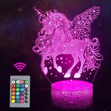Unicorn 3D Night Light for Kids – 16 Colour LED Lamp with Remote & USB Gift