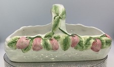 Ceramic Pink & White Strawberry Basket With Handle.