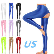 Women Glossy Hollow Out Tights Pants High Waist Stretchy Compression Pants