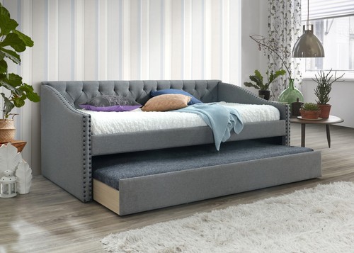 Grey fabric single guest bed - single,