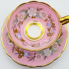 Vintage Royal Stafford “Garland” Applied Gold Floral Cup & Saucer; Teacup Pink