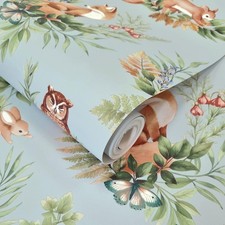 Playful Forest Friends Wallpaper Duck Egg Blue Holden Decor Feature Wall 14120