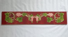 Panel of 5 Antique Fireplace Red Tiles Majolica Vine Grapes John Barratt C1905