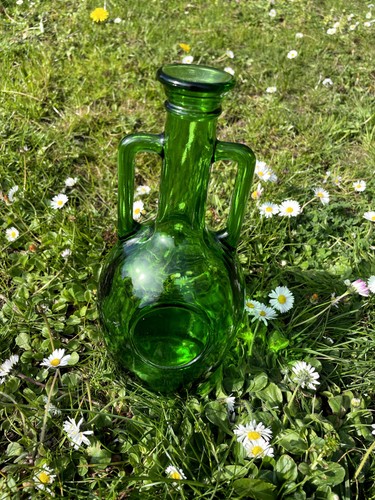 Green glass amphora bottle - green,
