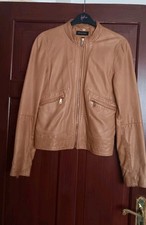 Massimo Dutti Women's Long Sleeves Natural Leather Jacket Size EUR :M USA : M