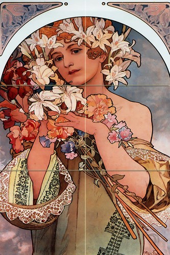 Flowers woman tile mural - tile,