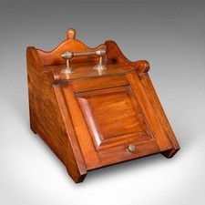 Antique Coal Purdonium, English, Walnut, Brass, Fireside Fuel Keep, Victorian
