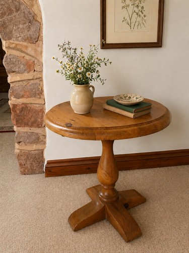 Solid pine round side table - round,