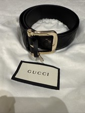 Genuine Black Gucci leather belt with a gold-toned buckle 80 cm 