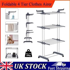 Heavy Duty Clothes Airer Clothes Drying Rack 4-Tier Foldable Laundry Washing Dry