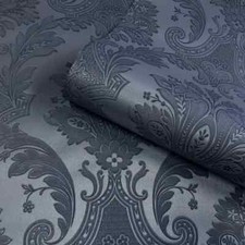 Belgravia Amara Damask Heavyweight Textured Vinyl Wallpaper Blue 7371