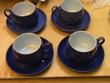 Denby Midnight blue cups and saucers x 4