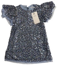 BNWT M&S Girls Sequin Blue Mix Flutter Sleeve A-Line Party Dress - Various Sizes
