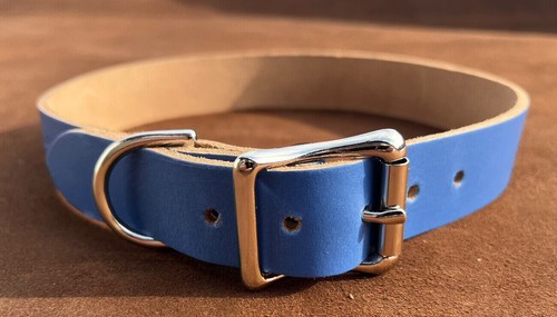 Blue dog collar real leather - collar,