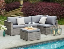 6 Seater Rattan Corner Sofa & Footstool Garden Furniture Set - 4pcs Outdoor Set