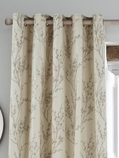 Laura Ashley Pussy Willow Pair Lined Eyelet Curtains, Off-white/Dove W117 L183cm