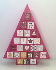 Wooden Advent Calendar with Drawers Bright Pink Christmas Tree Shape