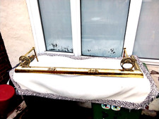 VINTAGE BRASS FIRE FENDER 130 cm FIRE SURROUND KERB with ANDIRONS