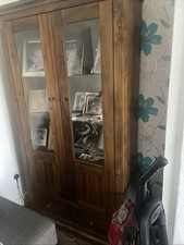 Solid Oak Display Cabinet with Glass Doors