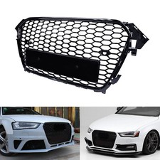 For 2013-2015 Audi A4 S4 B8 RS4 Honeycomb Mesh Front Bumper Grille Gloss Black