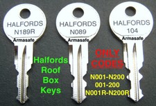 Halford  Key Roof Box, Rail & Roof Bar Key Cut to Code Number Thule