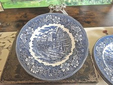 Royal Tudor Ware Coaching Taverns Series 1828 Blue & White Set Of 4 Soup Plates 