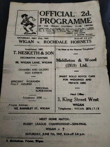 Vintage rugby league programme - league,
