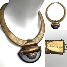 Ermani Bulatti Statement Necklace Gold Toned Metal Vintage 1980s 1990s