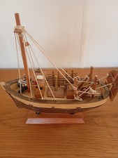 Vintage  Model Fishing Boat  On A Plinth 11inch wide 11inch tall Fair Condition