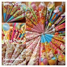 Personalised Pre Filled Sweet Cones Kids Party Bags Favours Retro Vegetarian